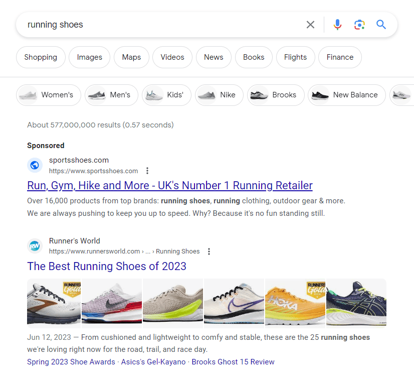 Google Ad for Running Shoes